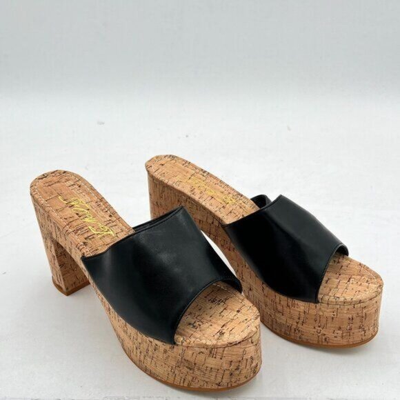 Cork High Chunky Heel Backless Mules for Women, Platform Open Toe Sandals - Picture 2 of 7
